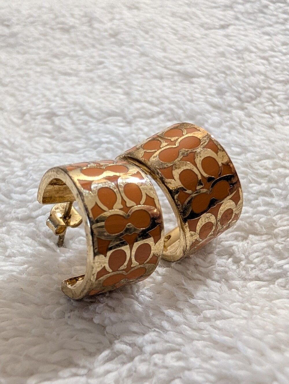Coach Gold-Tone Orange Enamel Hoop Earrings - Women Jewelry